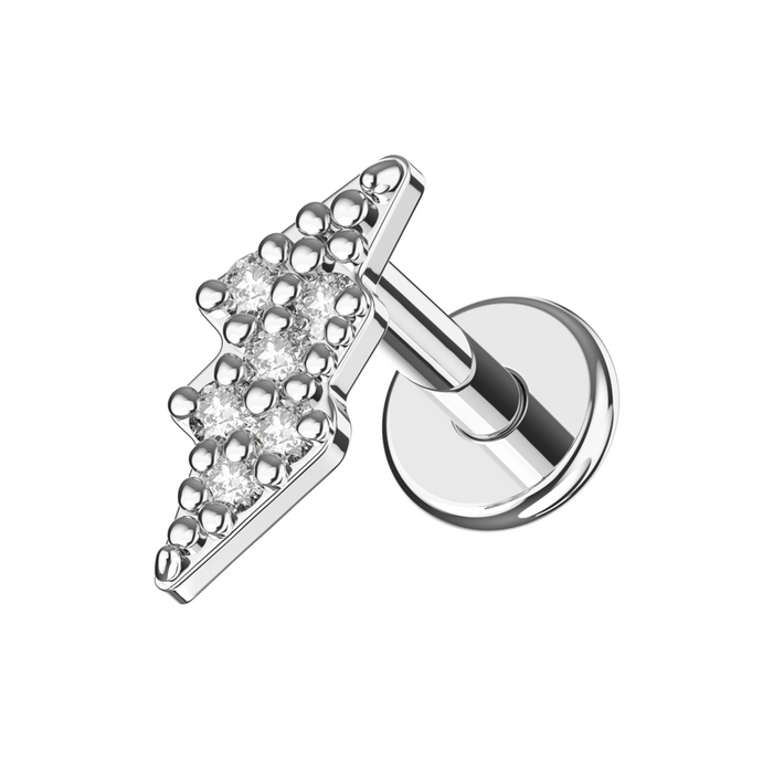 316L Surgical Steel CZ Jewelled Chevron  Internally Threaded Flat-Back Stud - Monster Piercing