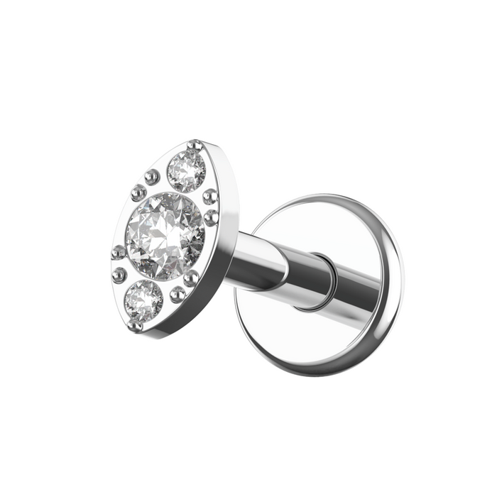 G23 Grade Titanium Vintage CZ Jewelled Marquise Internally Threaded Flat-Back Stud - Monster Piercing