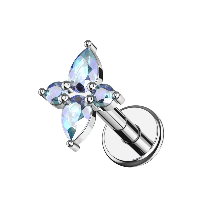 316L Surgical Steel Pear CZ Jewelled Cruciform Flat-Back Stud