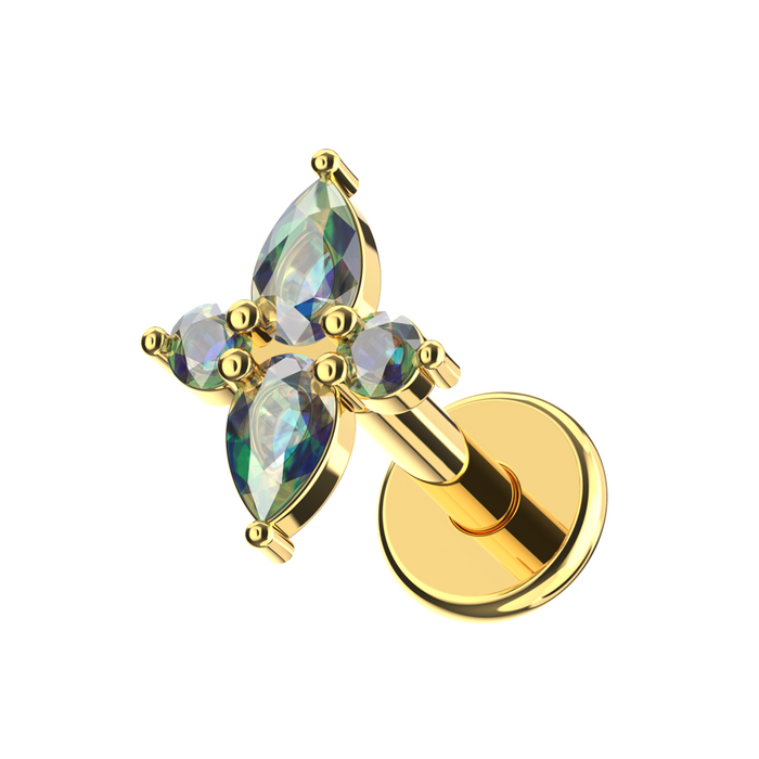 316L Surgical Steel Pear CZ Jewelled Cruciform Flat-Back Stud