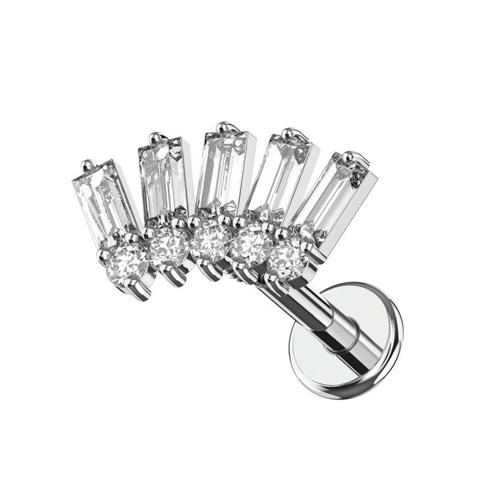 316L Surgical Steel Baguette and Round CZ Jewelled Crown Flat-Back Stud