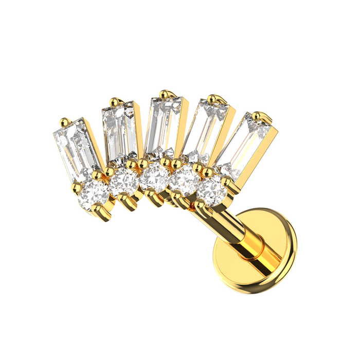 316L Surgical Steel Baguette and Round CZ Jewelled Crown Flat-Back Stud