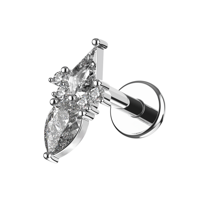 316L Surgical Steel Coffin & Pear Cut CZ Jewelled Flat-Back Stud