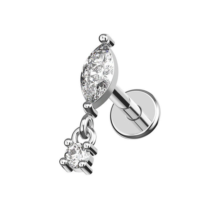 316L Surgical Steel CZ Marquise Dangling Flat-Back Stud