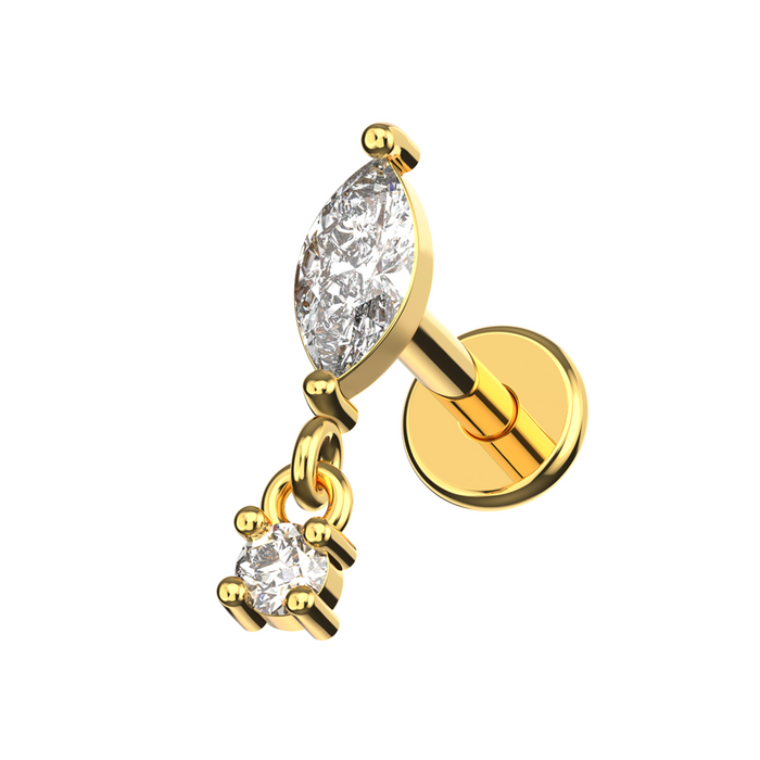 316L Surgical Steel CZ Marquise Dangling Flat-Back Stud