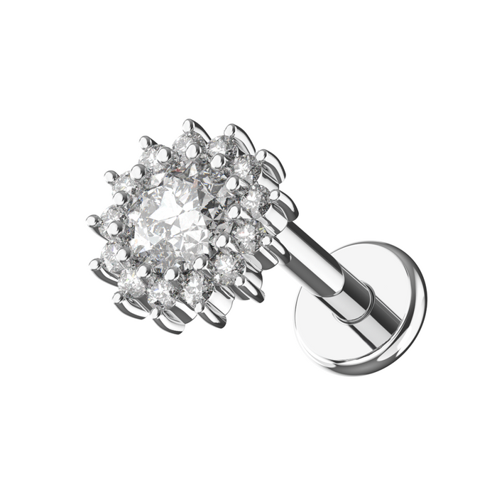 316L Surgical Steel Triple CZ Jewelled Dahlia Zirconia Internally Threaded Flat-Back Stud