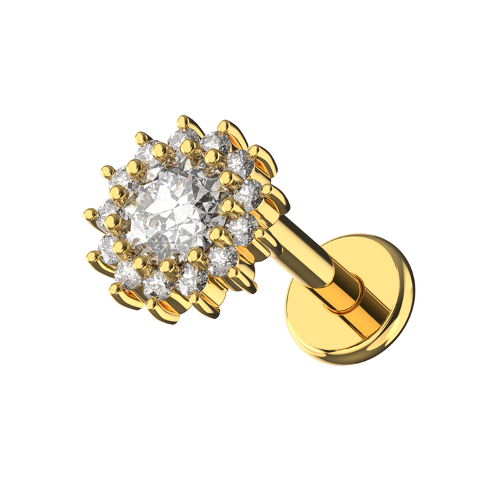 316L Surgical Steel Triple CZ Jewelled Dahlia Zirconia Internally Threaded Flat-Back Stud