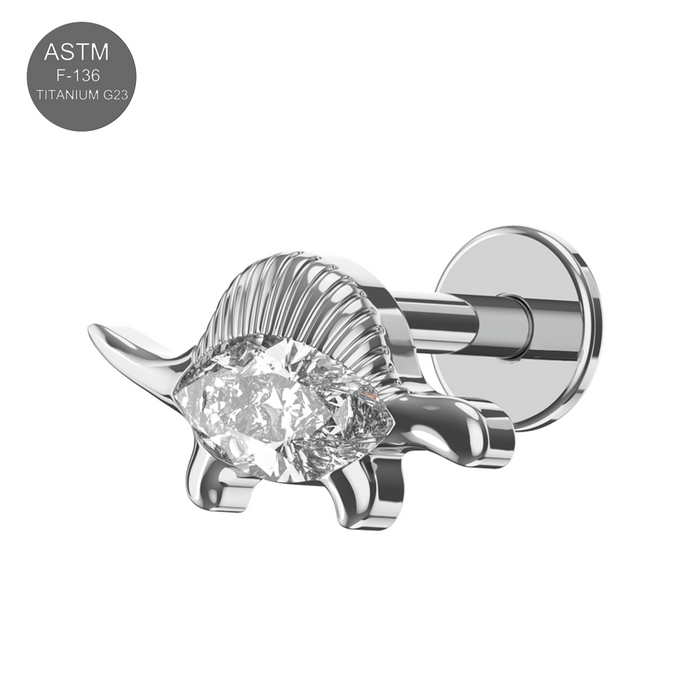 G23 Grade Titanium Marquise CZ Jewelled Stegosaurus Internally Threaded Flat-Back Stud