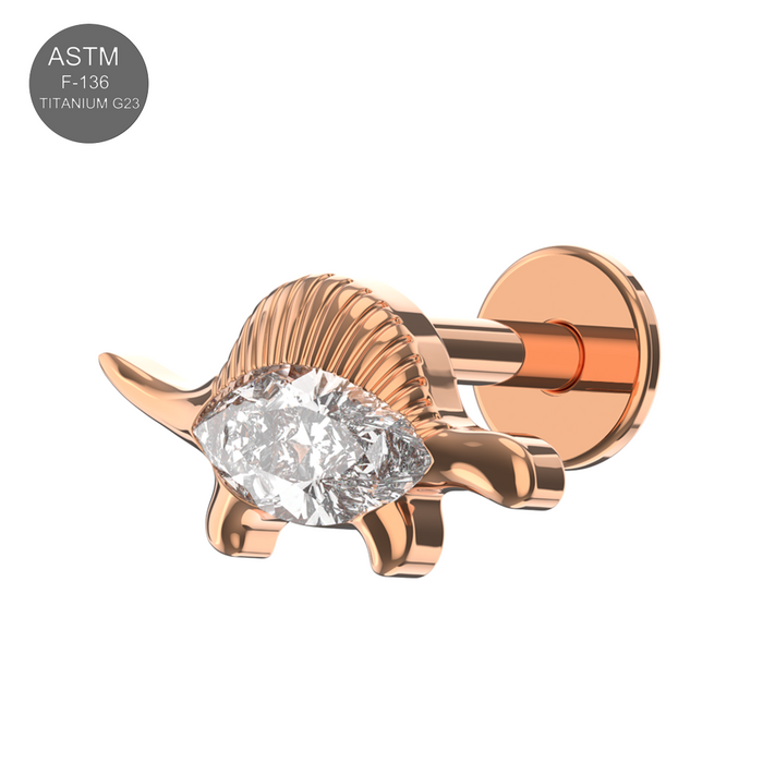 G23 Grade Titanium Marquise CZ Jewelled Stegosaurus Internally Threaded Flat-Back Stud