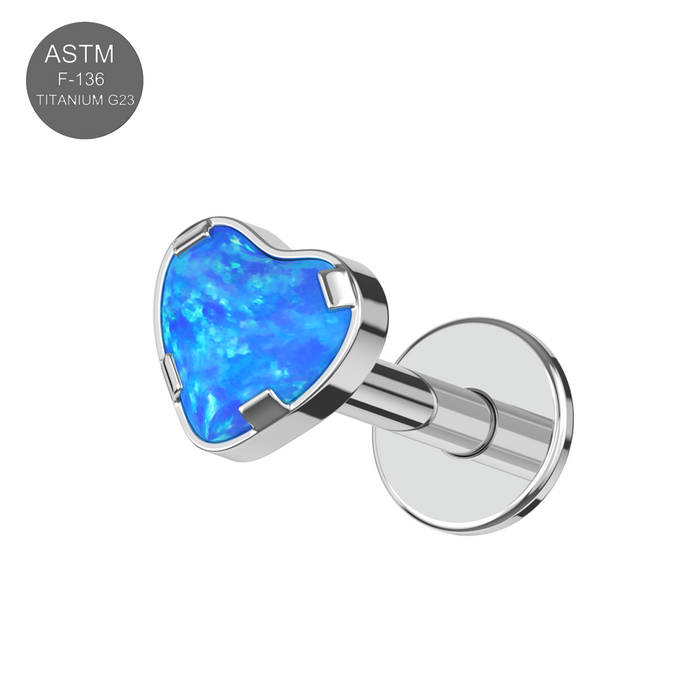 G23 Grade Titanium Heart Opal Jewelled Internally Threaded Flat-Back Stud