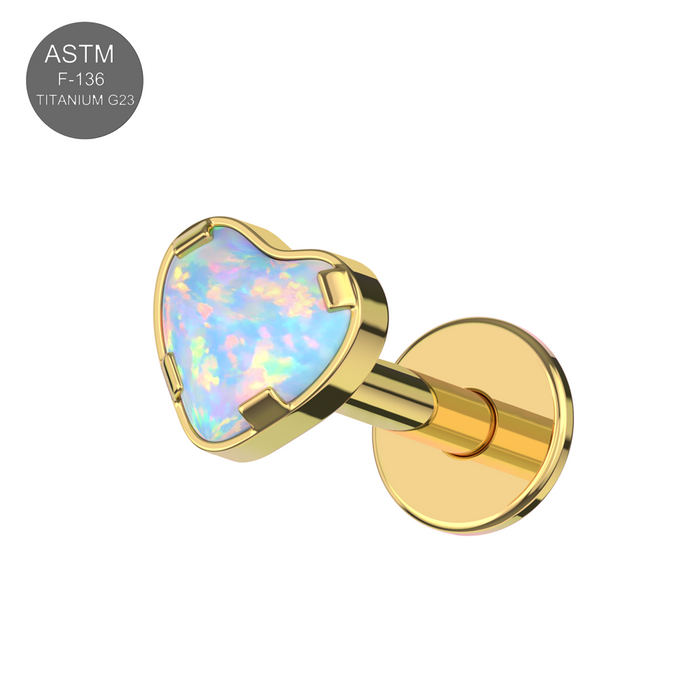 G23 Grade Titanium Heart Opal Jewelled Internally Threaded Flat-Back Stud