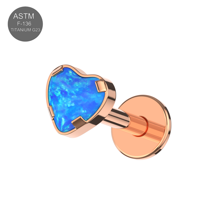 G23 Grade Titanium Heart Opal Jewelled Internally Threaded Flat-Back Stud