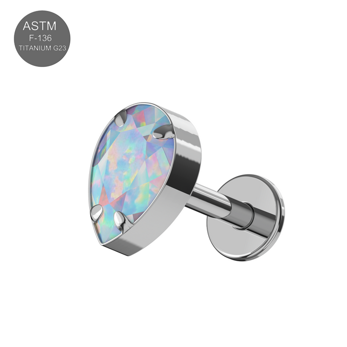 G23 Grade Titanium Tear Drop Opal Jewelled Internally Threaded Flat-Back Stud