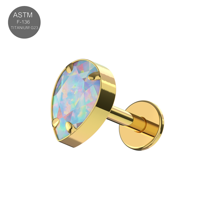 G23 Grade Titanium Tear Drop Opal Jewelled Internally Threaded Flat-Back Stud