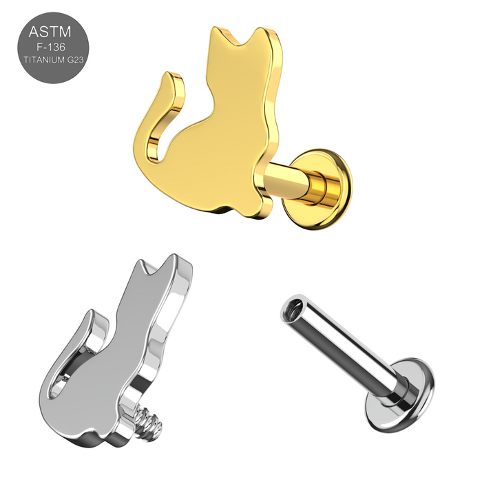 G23 Grade Titanium Minimalist Kitty Internally Threaded Flat-Back Stud