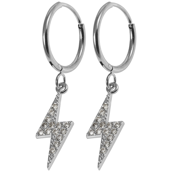 316L Surgical Steel CZ Jewelled Dangling Flash Hinged Earring Pair