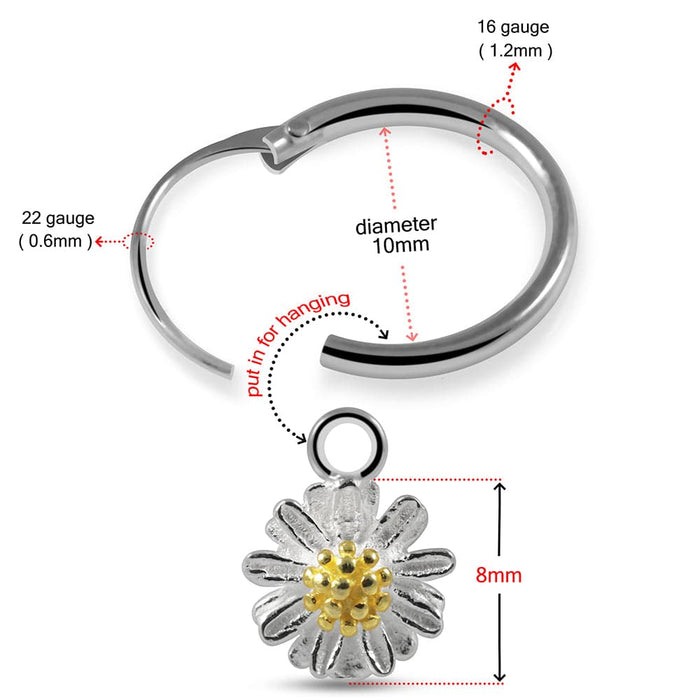 925 Sterling Silver Daisy Flower Dangling Fashion Earring (Sold by Pair) - Monster Piercing