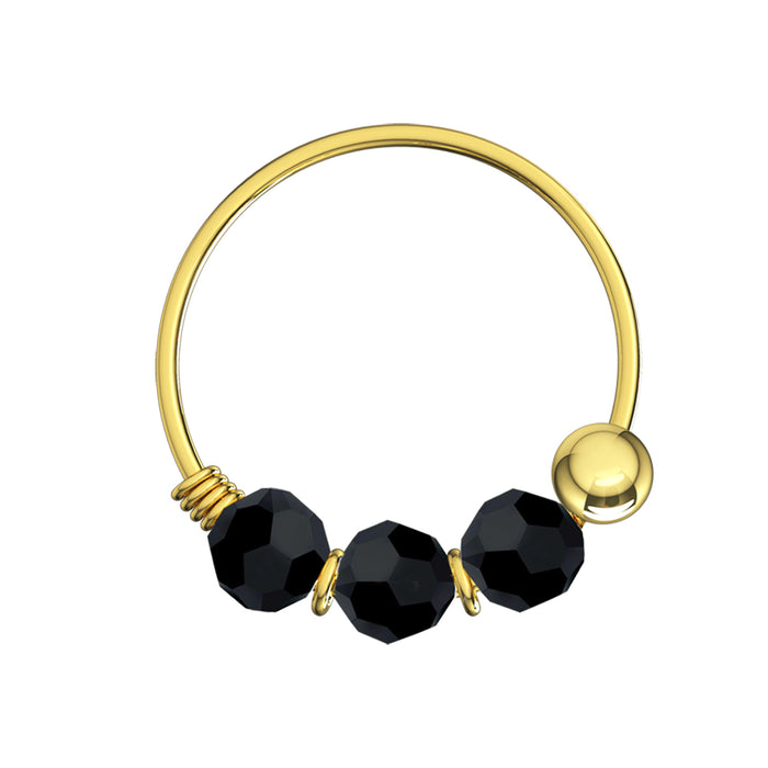 9K Yellow Gold Black Bead Nose Hoop Ring