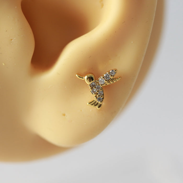 316L Surgical Steel CZ Jewelled Bird Internally Threaded Cartilage Stud