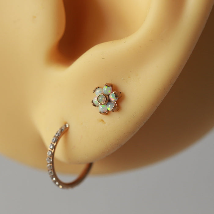 G23 Grade Titanium Opal Jewelled Flower Threadless Push-Fit