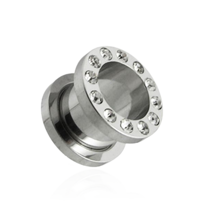 Steel Screw Fit Jewelled Flesh Tunnel - Monster Piercing