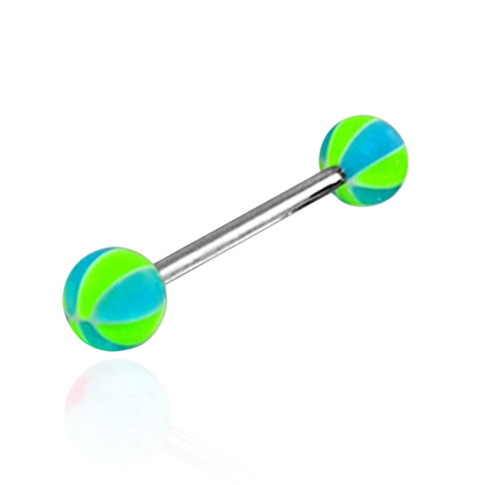 Steel Tongue Barbell with Beach Colour UV Balls (Pack of 10)