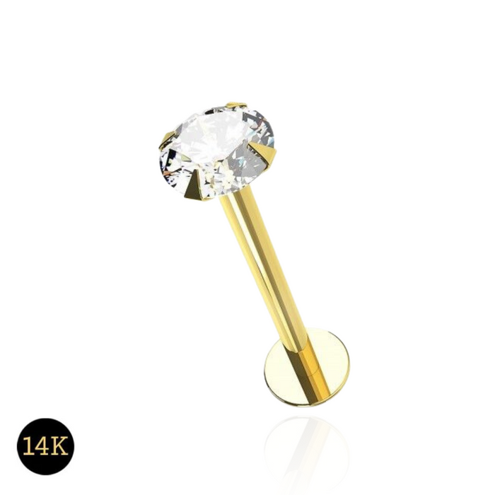 14K Gold Round Cubic Zirconia Top Internally Threaded Stud