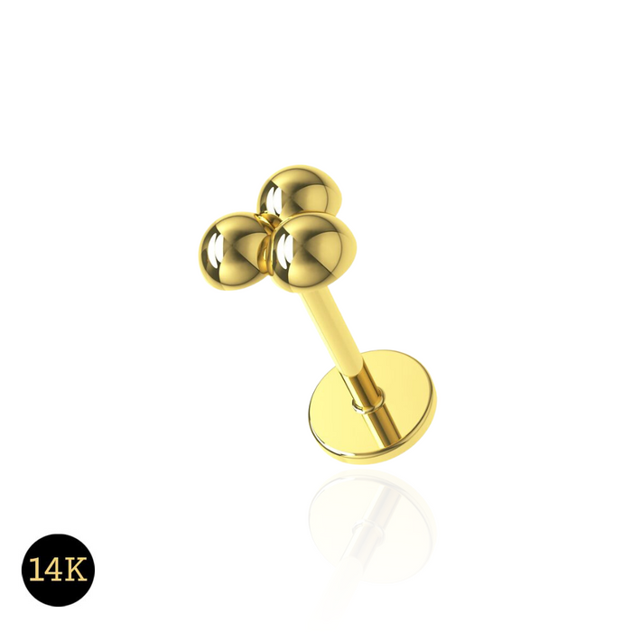 14K Gold Internally Threaded Trinity Balls Flat Back Stud