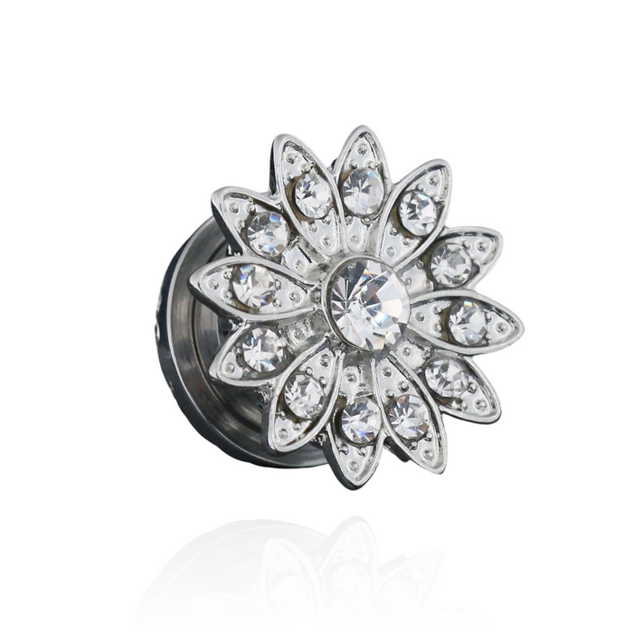 Flower with Micro Jewelled CZ Stone Ear Flesh Tunnel