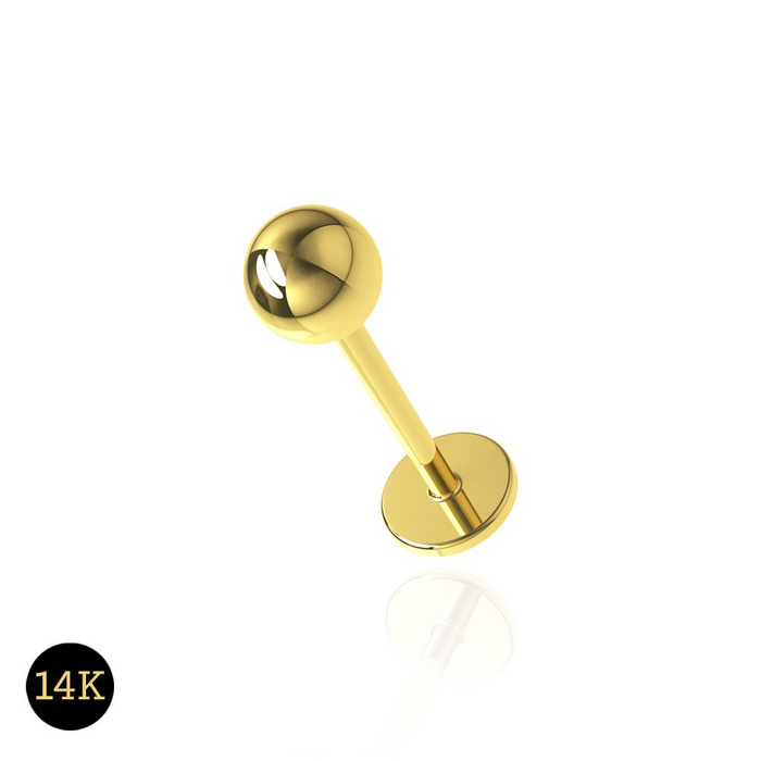 14K Gold Internally Threaded Full Ball Top Flat Back Stud