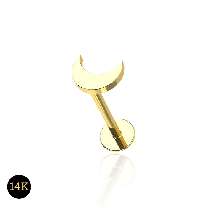 14K Gold Internally Threaded Crescent Moon Screw Fit Labret Ring