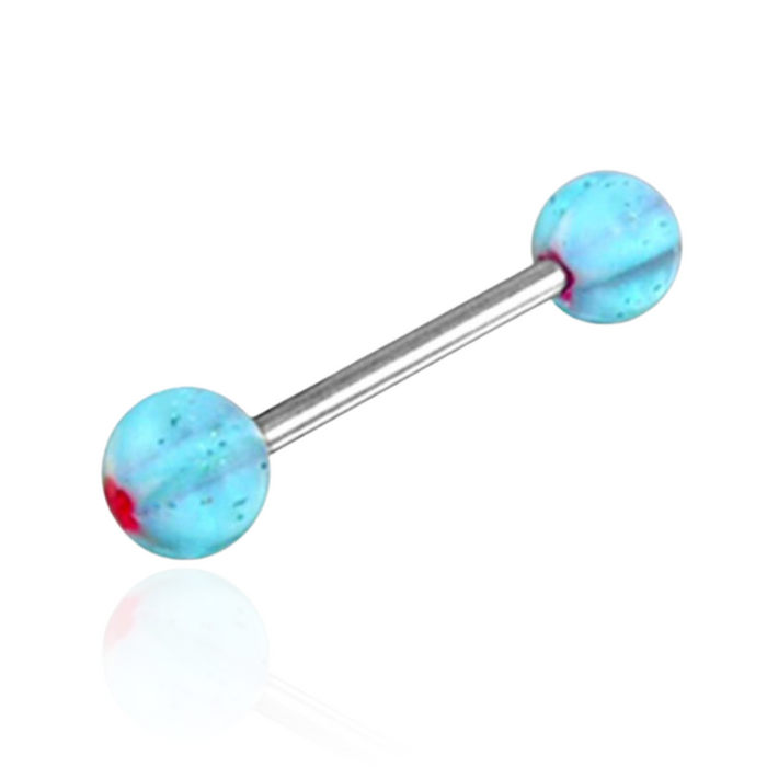 Steel Tongue Barbell with Star & Flower UV Balls (Pack of 10)