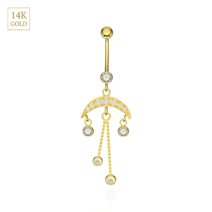 14K Solid Gold Studded Dreamcatcher Belly Ring