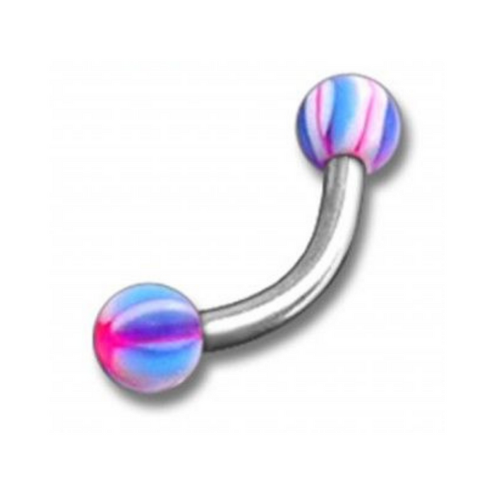 Steel Curved Bar with Trippy Stripes UV Ball (Pack of 10)