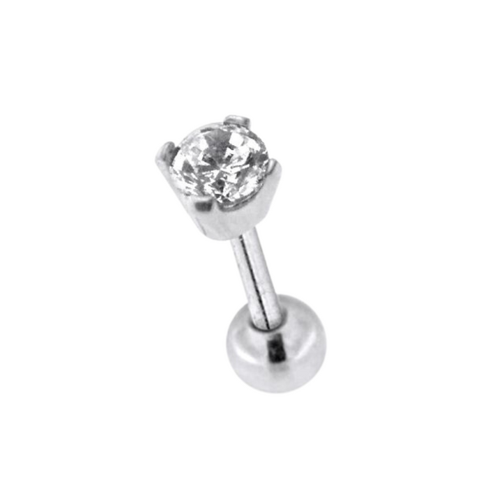 316L Surgical Steel Round Single Jewelled Cartilage Ear Stud