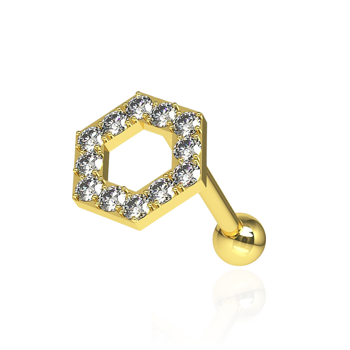 316L Surgical Steel Jewelled Hexagon Ear Stud