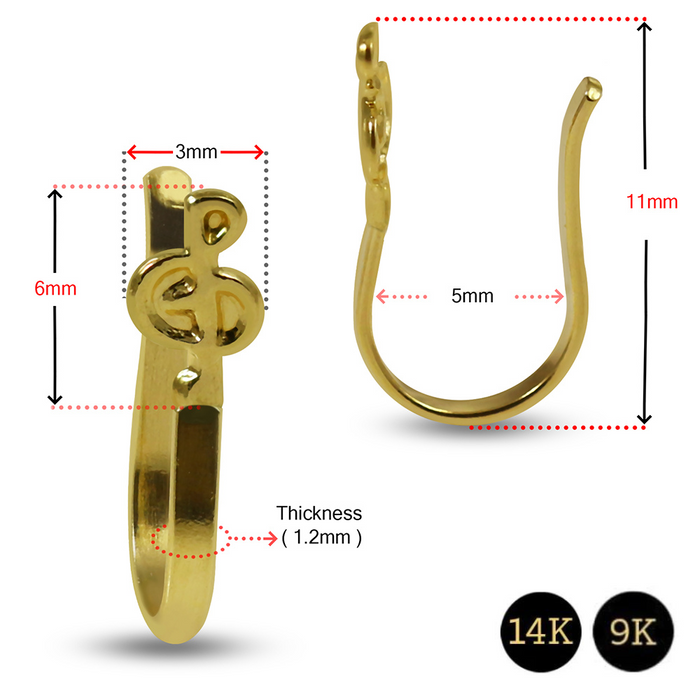 Solid Yellow Gold Treble-Cleff Non Piercing Nose Cuff