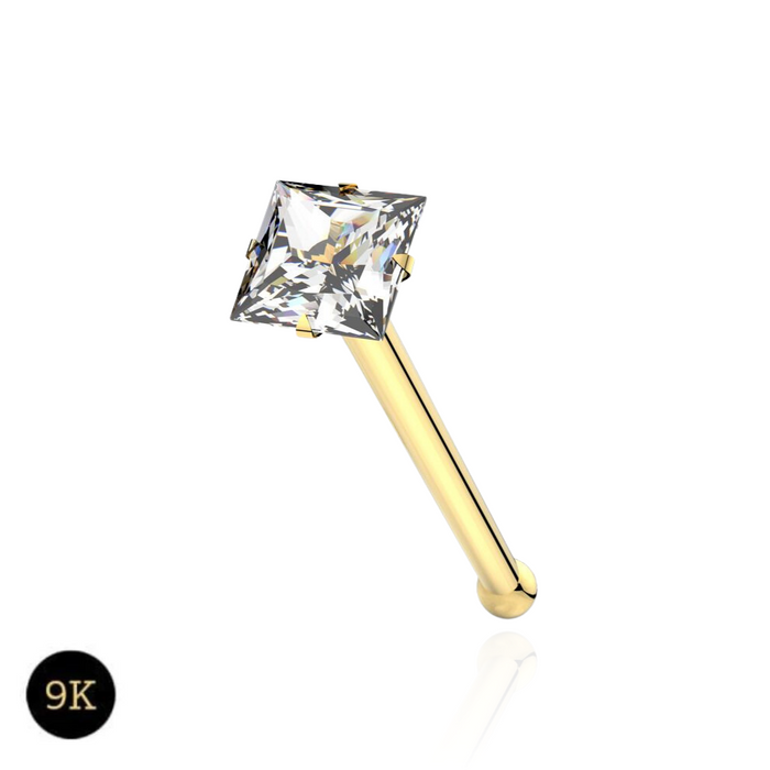 9K Gold with Square Cut Cubic Zirconia Jewelled Ball End Nose Stud