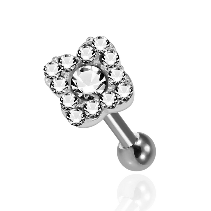 925 Sterling Silver Square Flower CZ Jewelled Cartilage Ear Stud