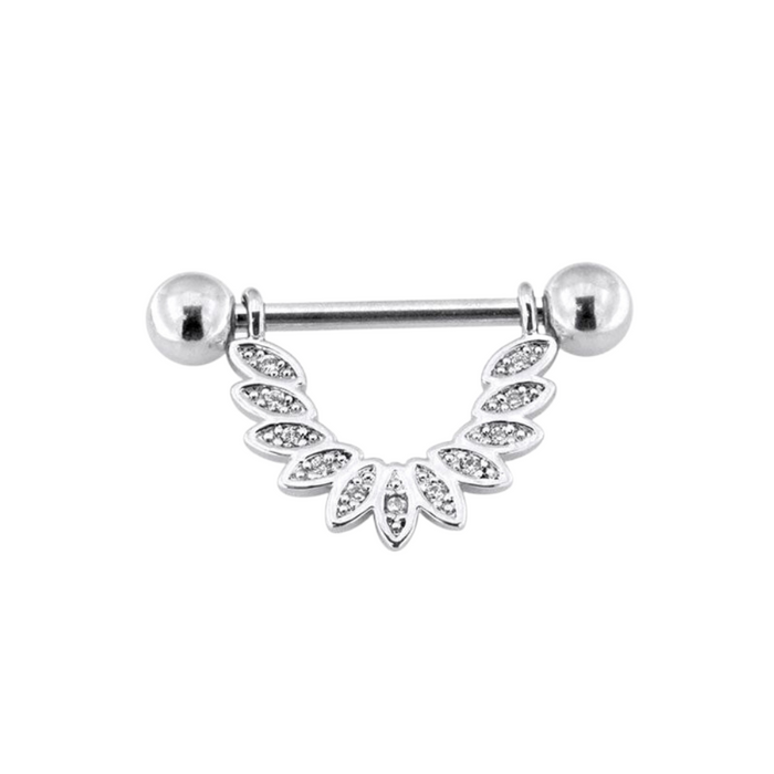 316L Surgical Steel Micro Jewelled CZ Floral Leaf Nipple Bar