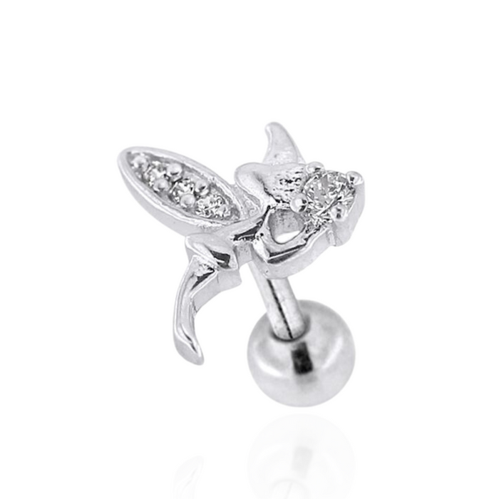 316L Surgical Steel Micro Jewelled Witch with Wings Ear Stud