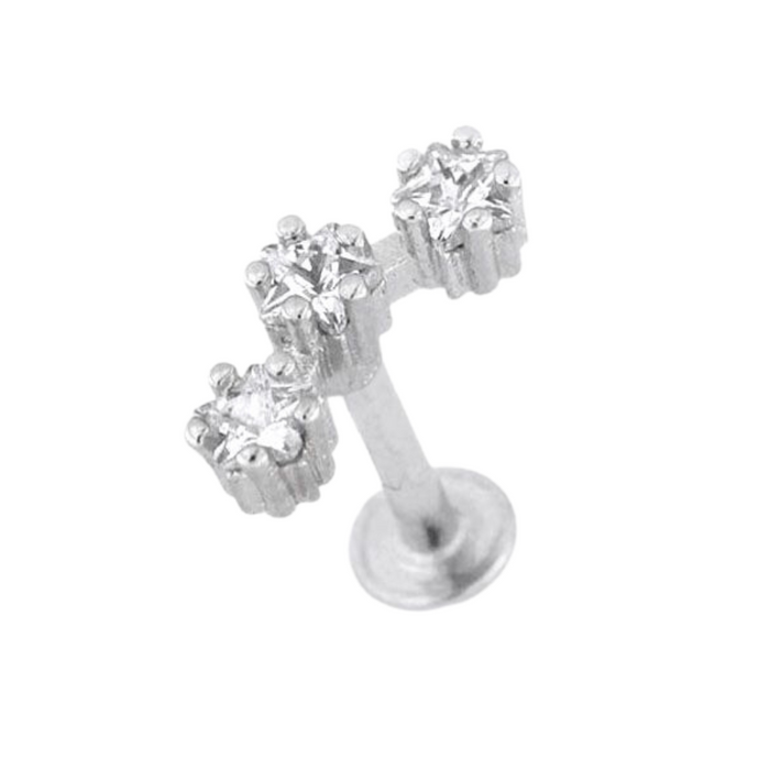 316L Surgical Steel Jewelled Tri-Star Flat-Back Stud