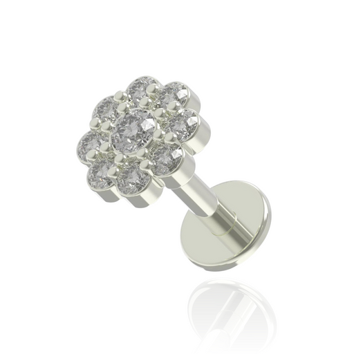 316L Surgical Steel Floral Multi CZ JewelIed Internally Threaded Flat-Back Stud - Monster Piercing