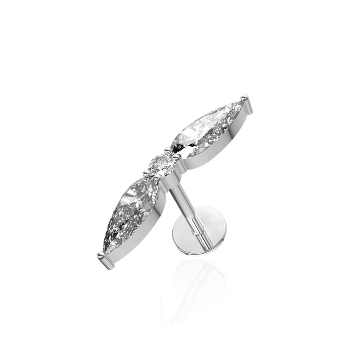 316L Surgical Steel Double Marquise CZ Jewelled Flat-Back Stud