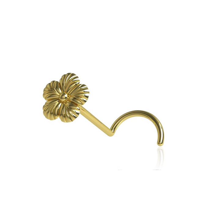 9K and 14K Solid Yellow Gold Flower Nose Screw Gold Nose Screw