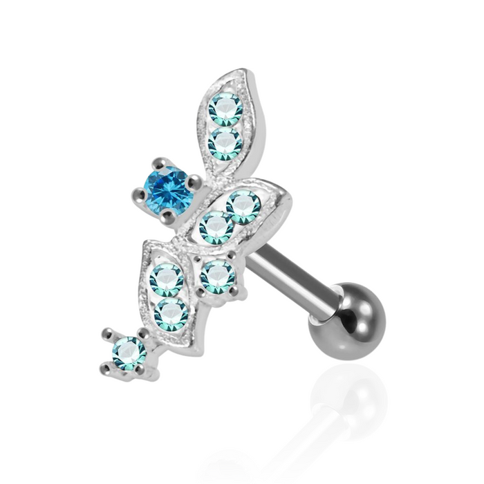 925 Sterling Silver CZ Jewelled Floral Cartilage Ear Stud