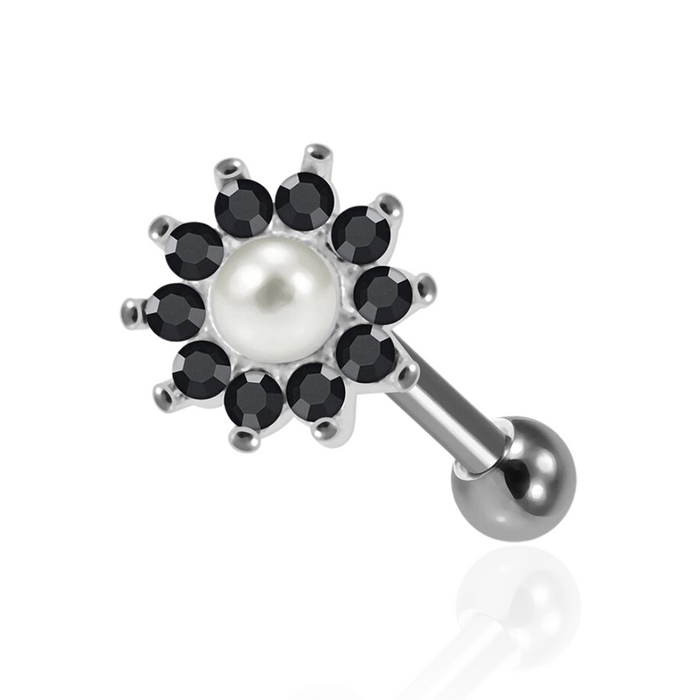 925 Sterling Silver Sunflower & Pearl Cartilage Ear Stud