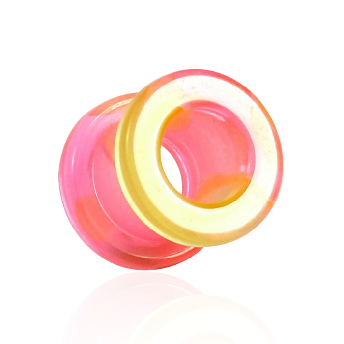 UV Pink & Yellow External Screw Fit Flesh Tunnel