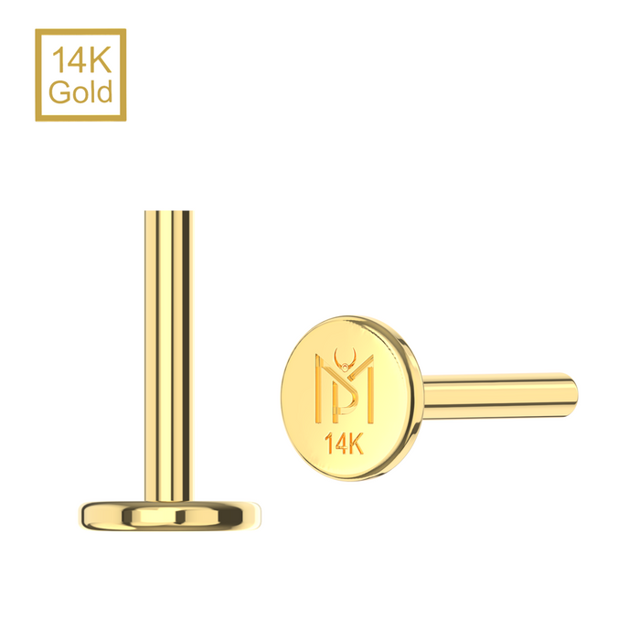 14K Gold Internal Thread Flat Back Labret Bar