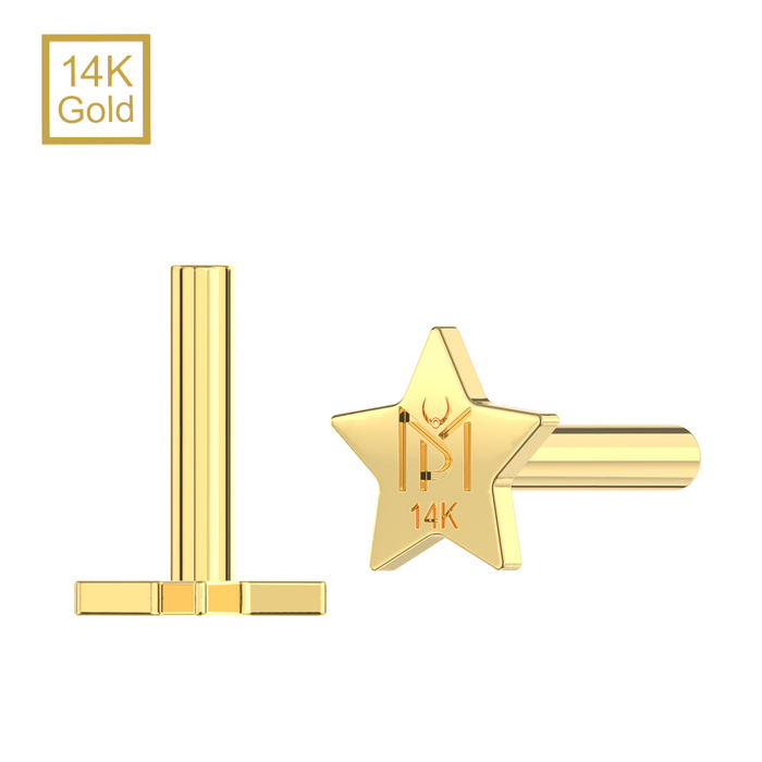 14K Gold Internal Thread Star Back Labret Bar